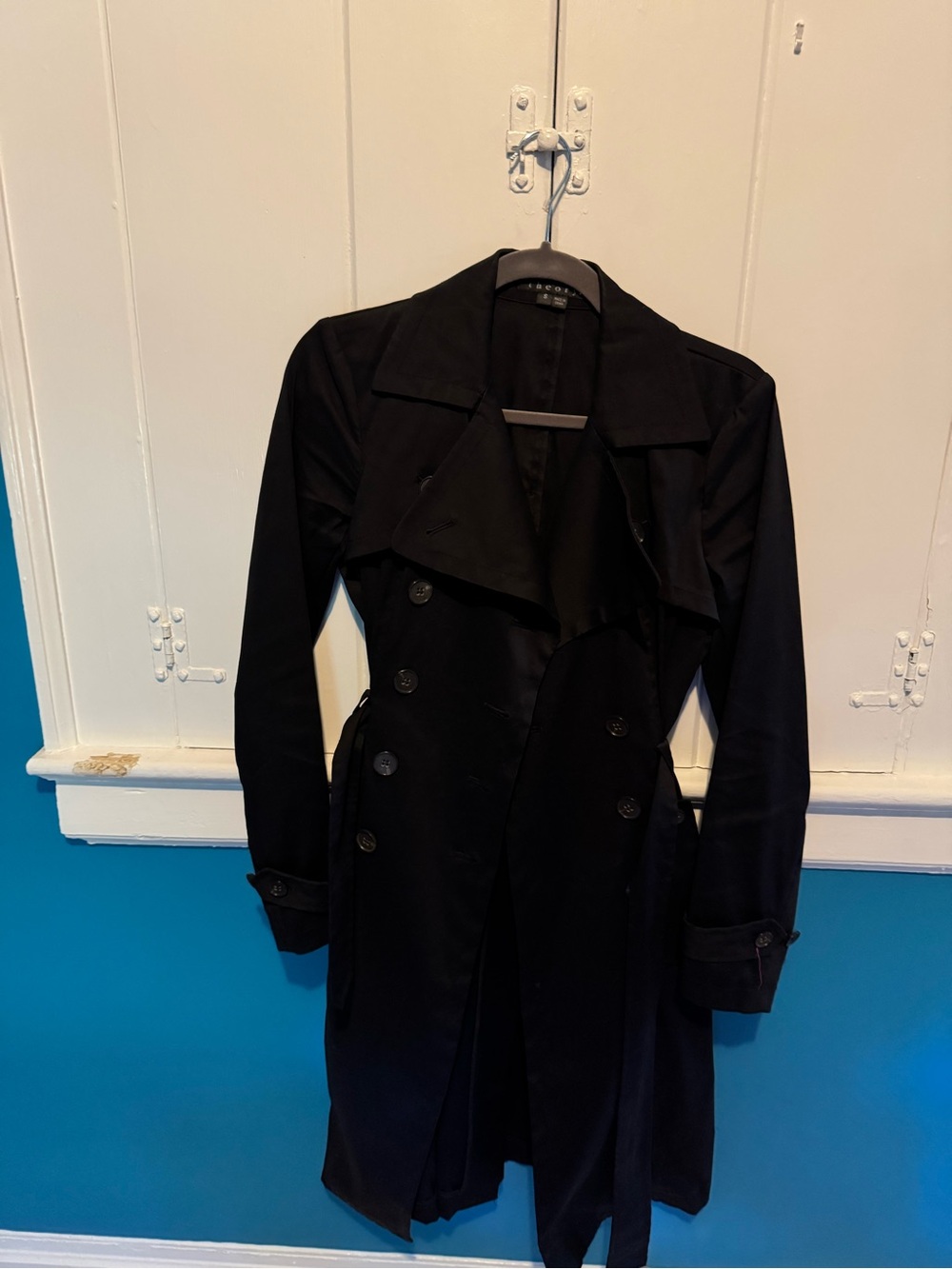 Theory Black Double-Breasted Trench Coat
